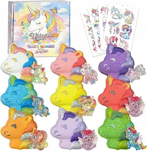 9 Pack Unicorn Bath Bombs for Kids with Surprise Inside