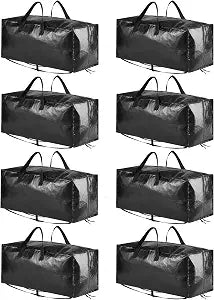 SpaceAid Heavy Duty Moving Bags 8 Pack, Large Storage Totes Bins with Backpack Straps, Strong Handles & Zippers, Packing Moving Boxes Supplies, College Dorm Room Essentials, Black