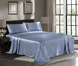 Satin Sheets Queen [4-Piece, Skyblue] Hotel Luxury Silky Bed Sheets - Extra Soft 1800 Microfiber Sheet Set, Wrinkle, Fade, Stain Resistant - Deep Pocket Fitted Sheet, Flat Sheet, Pillow Cases