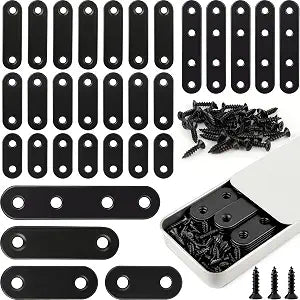 30 Pack Straight Flat Brackets, 4 Sizes Black Stainless Steel Mending Plate