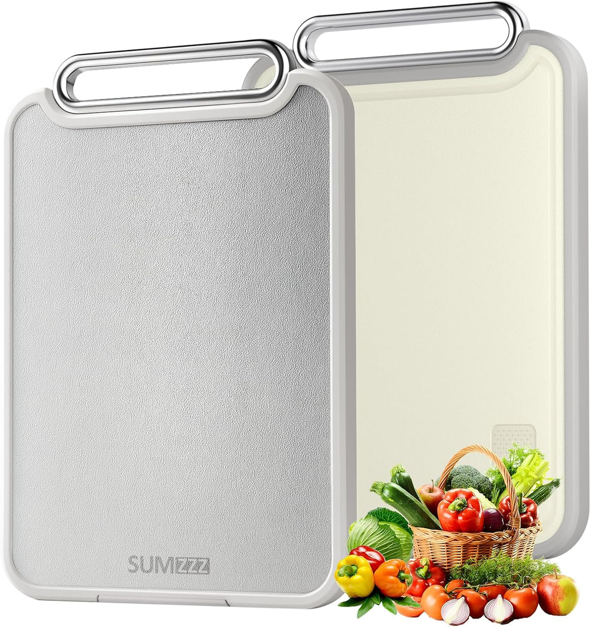Sumzzz Stainless Steel Cutting Board for Kitchen, 2-in-1 Double-Sided Chopping Board, Dishwasher Safe, Food Grade Stainless Steel/PP, Easy to Clean, Large Size, Non-Slip, 16"x11"