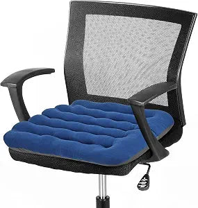 BUYUE Good Support Office Chair Cushion Padded, Soft Velvet Comfortable Non-Slip Seat Cushion for Computer Desk Kitchen Chair (1 Count, Blue)