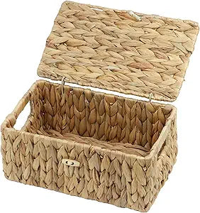 ORDELITE Water Hyacinth Wicker Storage Basket with Lid, Small