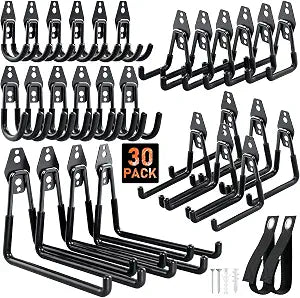 Housolution Steel Garage Hooks - 30Pack Anti-Slip Coating, Black