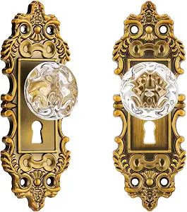 5.5 Inch Vintage Crystal Glass Cabinet Door Knobs 2 Pack, Antique Brass