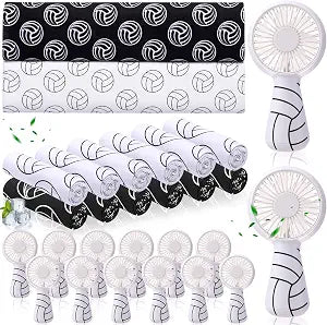 24 Pcs Volleyball Gifts Bulk Mini Handheld Fans and Cooling Towels 40x12 Inch Ice Workout Towels Small Portable Pocket Fan for Sports Team Training Coach Player Summer Party Favors