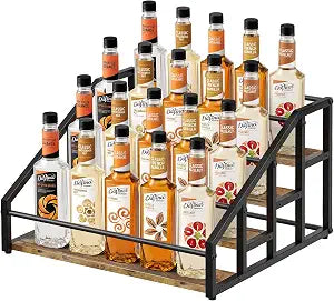 4-Tier Coffee Syrup Organizer Rack - Rustic Metal Countertop Stand