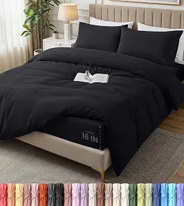 Duvet Cover King, 4 PC Cotton Like Polyester with Zipper Closure, Black
