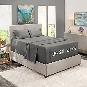Nestl Queen Bed Sheet Set - Grey - 4-Piece Extra Deep Pocket