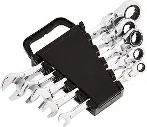 Amazon Basics 72-Tooth Ratcheting Combination Wrench Set, Chrome Vanadium Steel Flex Head, 5-Piece Metric, 180 Flexible