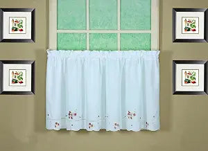 Today's Curtain, AMZ Christine Hemstitch Tier 24", White/Rose, 58" W x 24" L