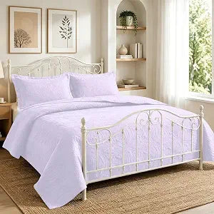 Grape Purple Quilt Set Queen Size, Lightweight Soft Polyester Bedspread with Modern Coin Pattern, All Season Coverlet Bedding Set for Bedroom, Sofa, Hotel, 3 Piece Set (1 Quilt + 2 Pillow Shams)