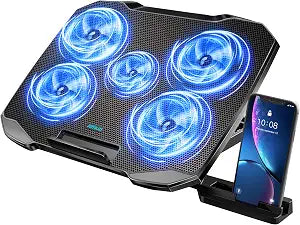 AIMIUZI Laptop Cooling Pad Laptop Cooler Stand, Laptop Fan Cooling Pad for 12-15.6 Inch Laptop Notebooks, 5 Quiet Fans, 5 Angle Adjustable Laptop Cooling Stand (Black)
