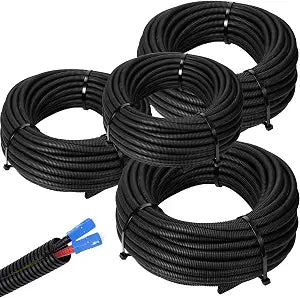 Sasylvia 1/4, 3/8, 1/2, 3/4'' X 10 ft Split Wire Loom Cord Protector Tubing Split Conduit Protector Tubing Convoluted Tube Flexible Electrical Wire Cover Protective Sleeves(Black)