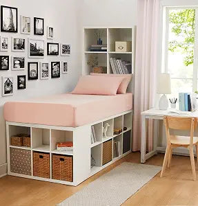 Linen Closet Twin/Twin XL 4 Piece Dorm Sheets with Bonus Side Pocket - Rose
