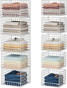5-Tier Stackable Closet Organizers and Storage Baskets, Closet Shelf Organizer, Space-Saving closet organizer system, Foldable Clothes Storage Bins for Closet Organizer System, White(Patent 30022416)