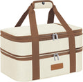 LHZK Double Decker Insulated Casserole Carrier for Hot or Cold Food, Expandable Hot Food Carrier, Lasagna Holder Tote for Potluck Parties, Picnic, Beach, Fits 11 x 15 or 9 x 13 Baking Dish (Beige)