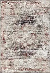 SUPERIOR Medallion Washable Rug, Cotton Backing, Carpet for Dining Table Mud Room, Easy Care, Non-Slip Rug for Entry, Kitchen, Low Pile Area Rug, Canary Collection, 2' x 3', Ivory
