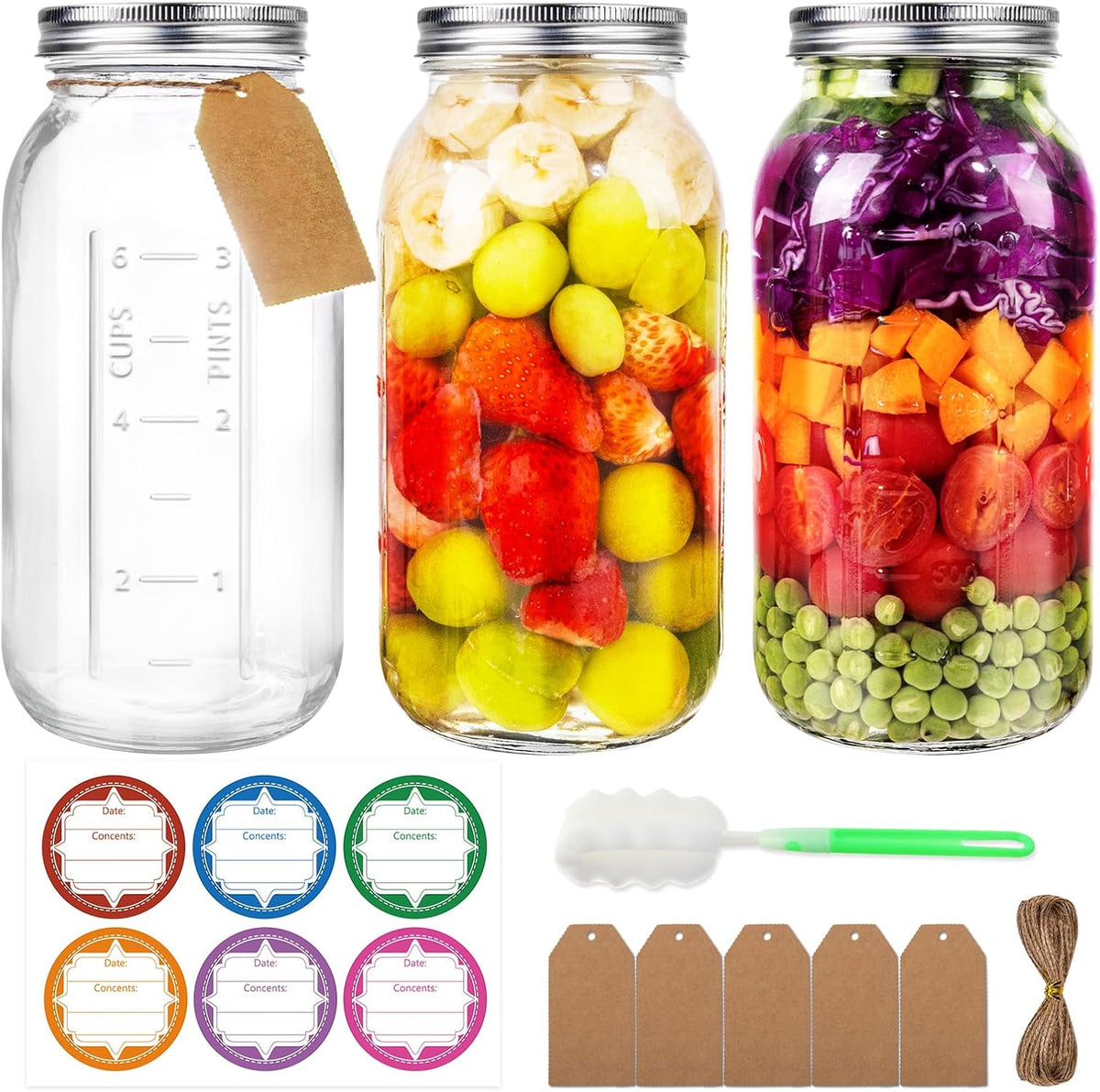 64 oz Mason Jars with Lids, 3 Pack Half Gallon Canning Jars