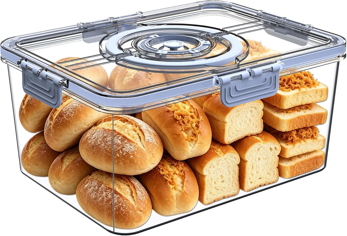 Large Bread Box with Lid and Handle ,Time Recording,Camping Travel Grey