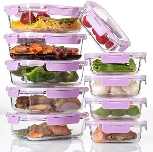 10 Pack Airtight Food Storage Glass Containers with Lids, Leak-proof