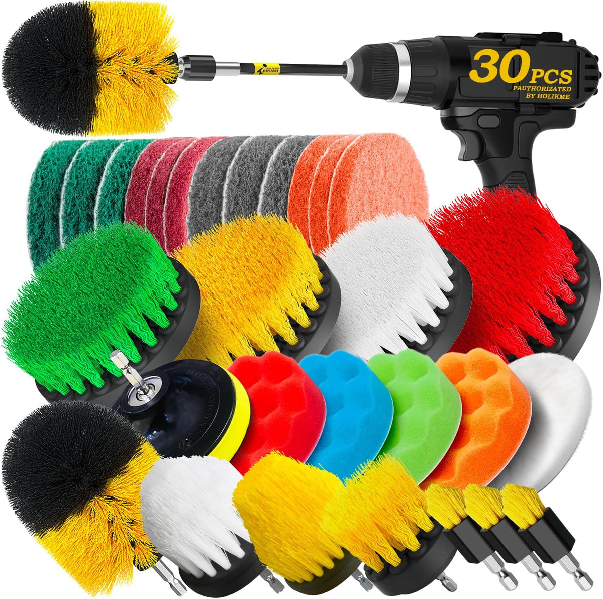 Holikme 30Piece Drill Brush Attachment Set - Power Scrubber Cleaning Kit
