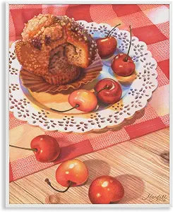 Country Cherries Muffin Still Life, 11 x 14 Inch Framed Gicle Print