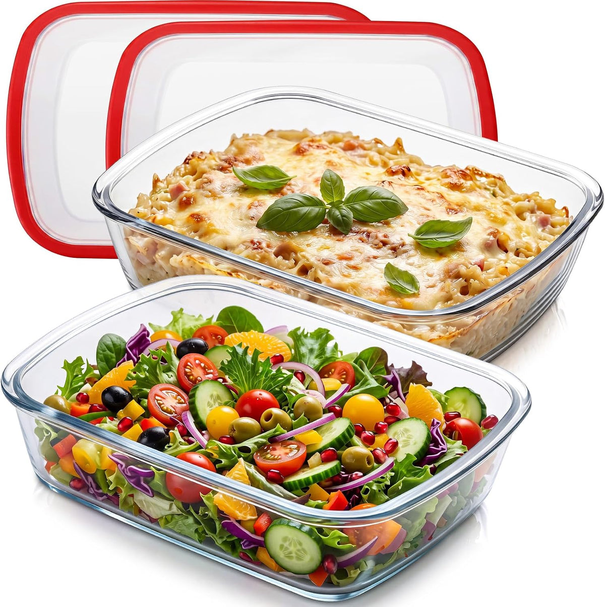 2 Pack 3.1QT Glass Baking Dishes with Lid, 9.2x11.8 Inch