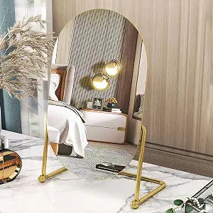 Desk Vanity Mirror with Stand Tabletop Makeup Table Mirrosr Portable Gold Make Up Mirror for Bedroom Golden Metal Framed Folding Bathroom Shaving Cosmetic Mirror