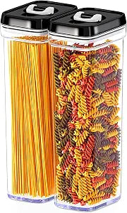 DWLLZA KITCHEN Pasta Storage Containers for Pantry Airtight - 2 Pc Spaghetti Container Storage - Ideal for Spaghetti & Noodles, Kitchen Pantry Organization and Storage - Keeps Food Fresh & Dry