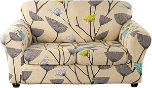 Lamberia Printed Sofa Cover for 2 Cushion Couch High Stretch Sofa Slipcovers 3 Piece Loveseat Slipcover with Two Separate Cushion Covers Elastic Bottom Floral Pattern (Dandelion, Loveseat)
