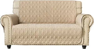 Ameritex Loveseat Cover Water-Resistant Quilted Furniture Protector with Back Nonslip Paws Slipcover for Dogs, Kids, Pets Loveseat Slipcover Stay in Place for Leather (54", Beige)