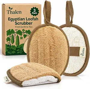 Thalen Organic Natural Loofah Sponge Body Scrubber, Plastic-Free, 3 Pack