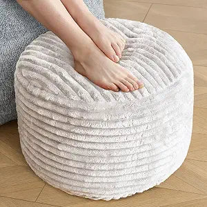 SHOUREN Stuffed Round Ottoman,Pouf Ottoman Foot Rest,20 X 15 in,Beige
