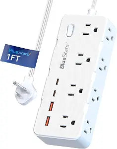Short Extension Cord 1Ft - 8 Outlets Small Power Strip Flat Plug Surge Protector with 4 USB (5V 3.4A 17W), Multi Plug Wall Outlet Splitter, Short Cord Outlet Extender for Home Office Dorm Collages