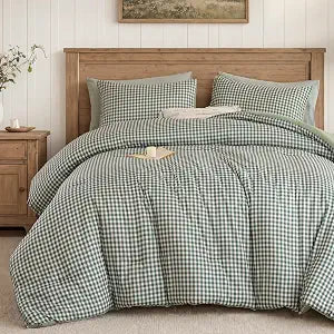 YIKUSH Gingham Twin Comforter Set Green Comforter Set Plaid Bedding Set