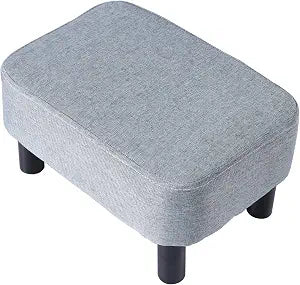 IBUYKE Small Footstool Ottoman, Linen Fabric Footrest, Gray Blue RF-BD214-D