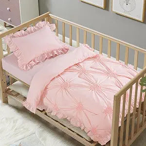 HOMBYS 3 Pieces Princess Pink CribBedding Set for Baby Girls, Ultra Soft Blush Pinch Pleat Comforter Set with Ruffles for All Season