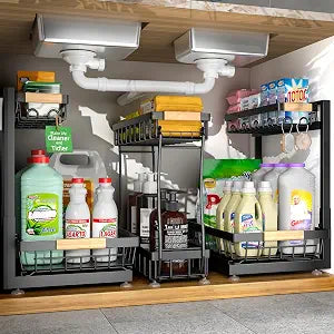 Sevenblue 3-Pack Under Sink Organizer, 2-Tier Pull-Out Cabinet Organizer