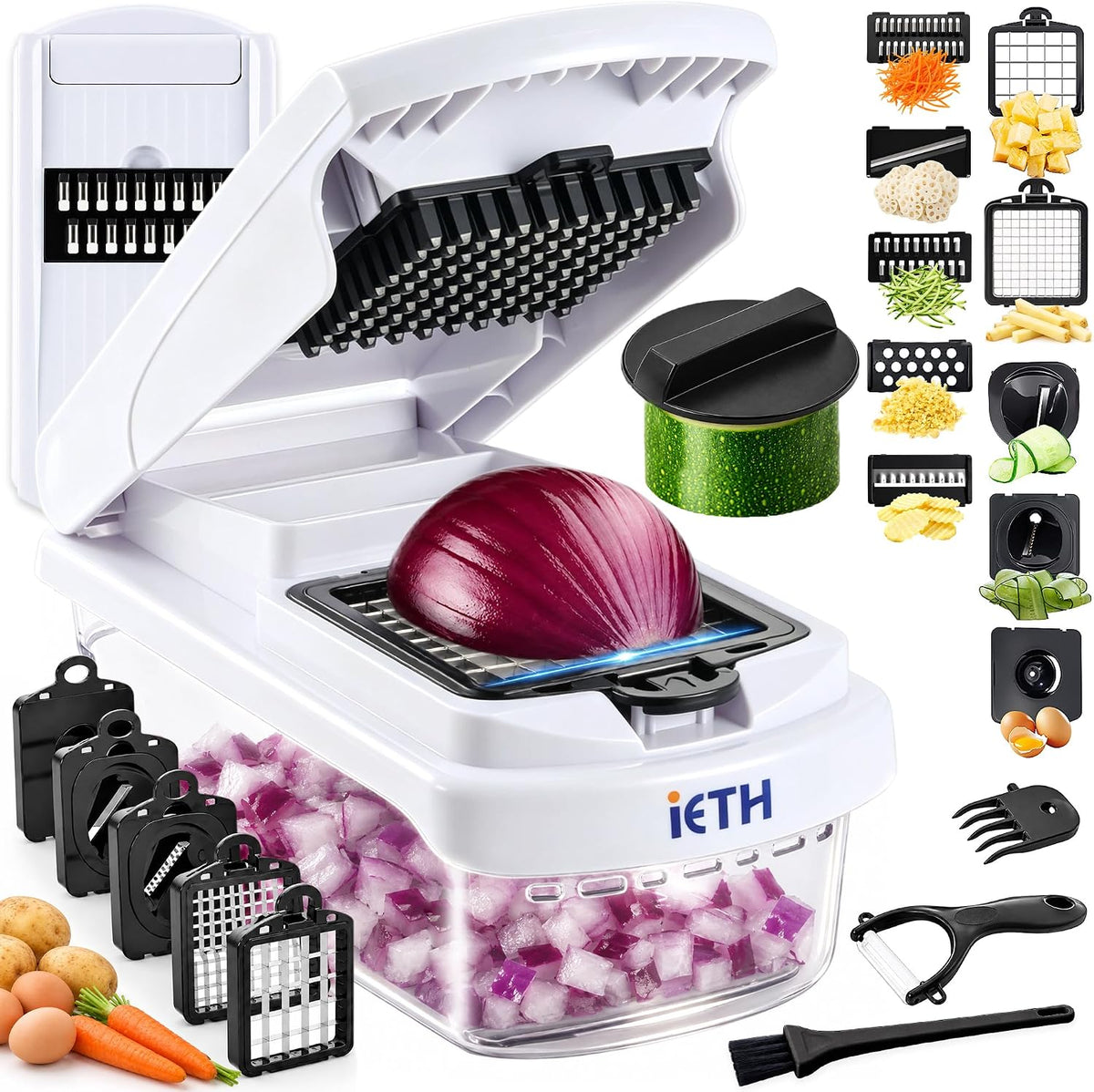 18-in-1 Vegetable Chopper Mandoline Slicer, Veggie Chopper with Container