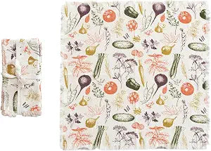 Creative Co-Op Vegetable Print Cotton Slub Napkins with Fringe, Multicolor, Set of 4