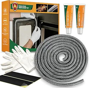 Wood Stove Door Gasket Kit, 1/2 in x 72 in Fireplace Seal Rope, Gray