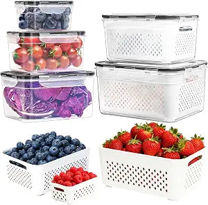 PRAKI Fruit Storage Containers for Fridge with Removable Colander, 5-Pack