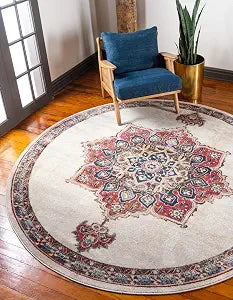 Unique Loom Utopia Collection Traditional Classic Vintage Inspired Area Rug with Warm Hues (4' 0 x 4' 0 Round, Beige/Burgundy)