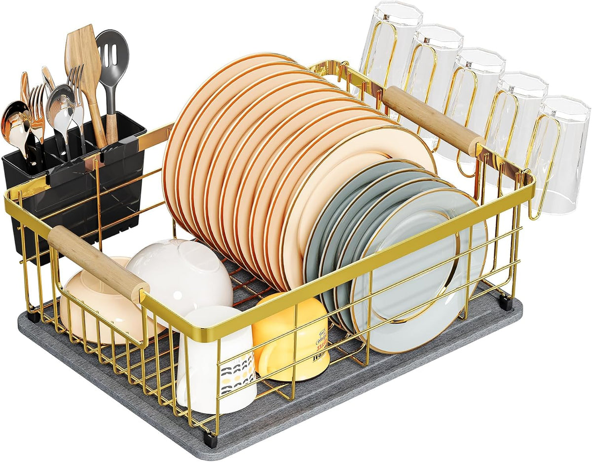 Dish Drying Rack Gold with Diatomaceous Earth No Installation Required