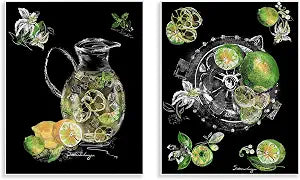 Sliced Lemons and Limes, 11 x 14 Inch Mounted Print on Wall Plaque Set