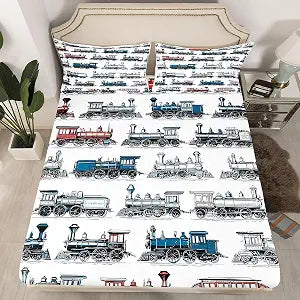 Feelyou Retro Train Fitted Sheet Twin Size Kids Boys Girls