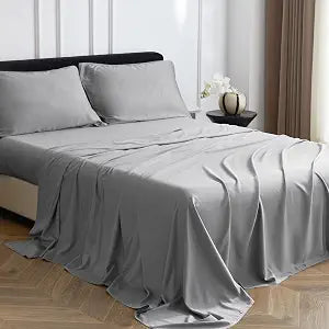Simple&Opulence Luxury Full Sheet Set 100% Rayon Derived from Bamboo 4PCS Cooling Bed Sheets with 15" Deep Pockets Breathable & Soft, Ideal for Hot Sleepers (Grey,Full)