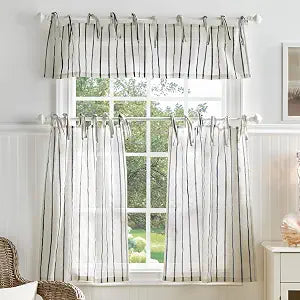 Martha Stewart Laguna Stripe Tier & Valance Set, 56 x 36, Navy Striped 3-Pc