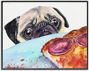 Hungry Pug Pizza Humor Pet Portrait, 16 x 20 Inch Framed Gicle Print
